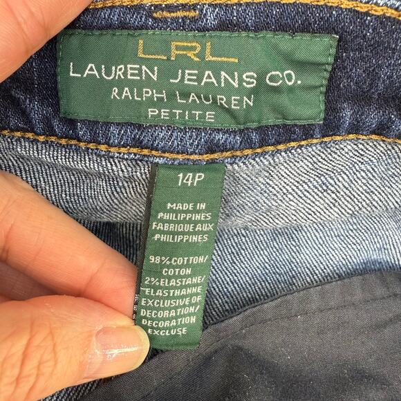 Lauren Jeans Co Women's Jeans 14P Dark Blue Logo Pocket Classic Straight - Picture 6 of 13